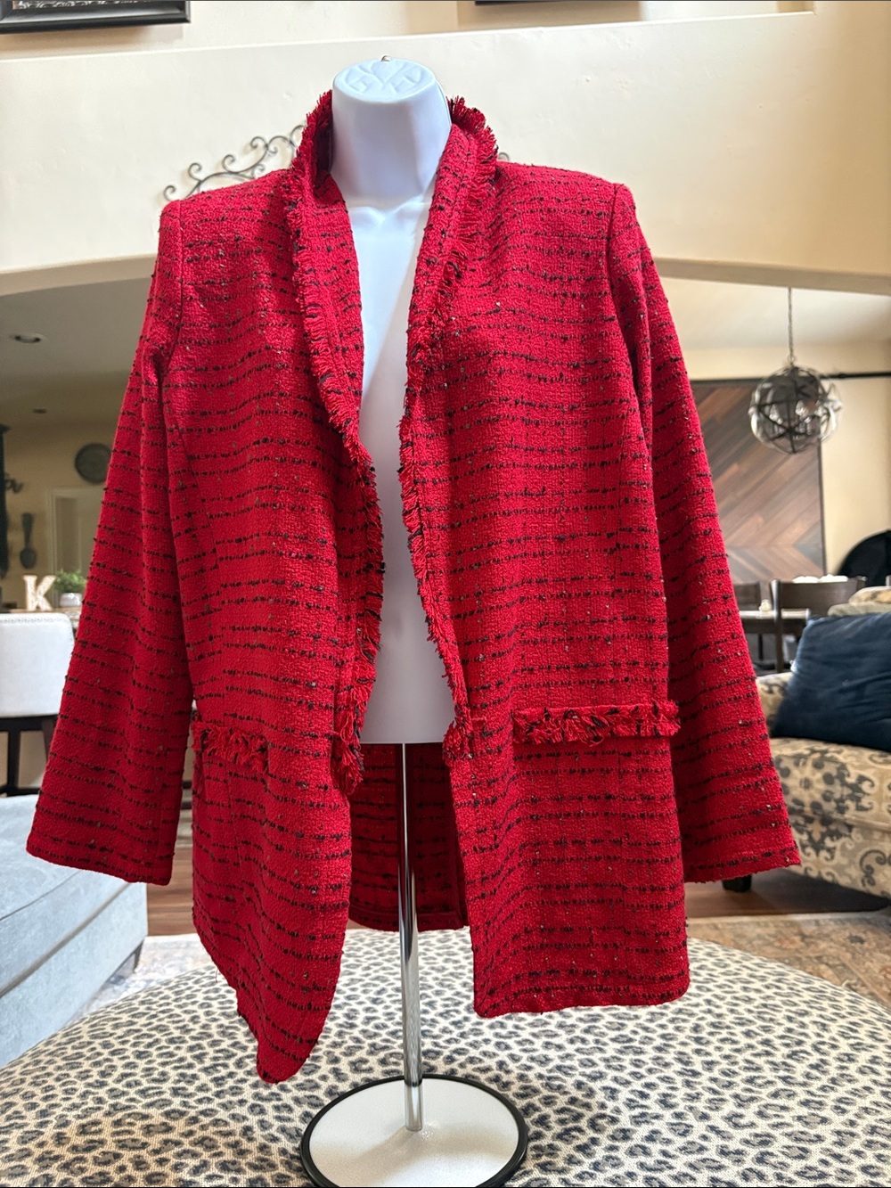 Worthington Red Tweed Open-Front Blazer Jacket